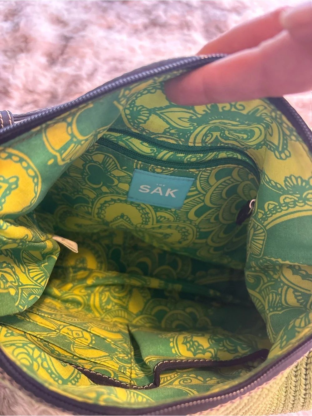 The Sak Green and Yellow Printed Interior Hobo